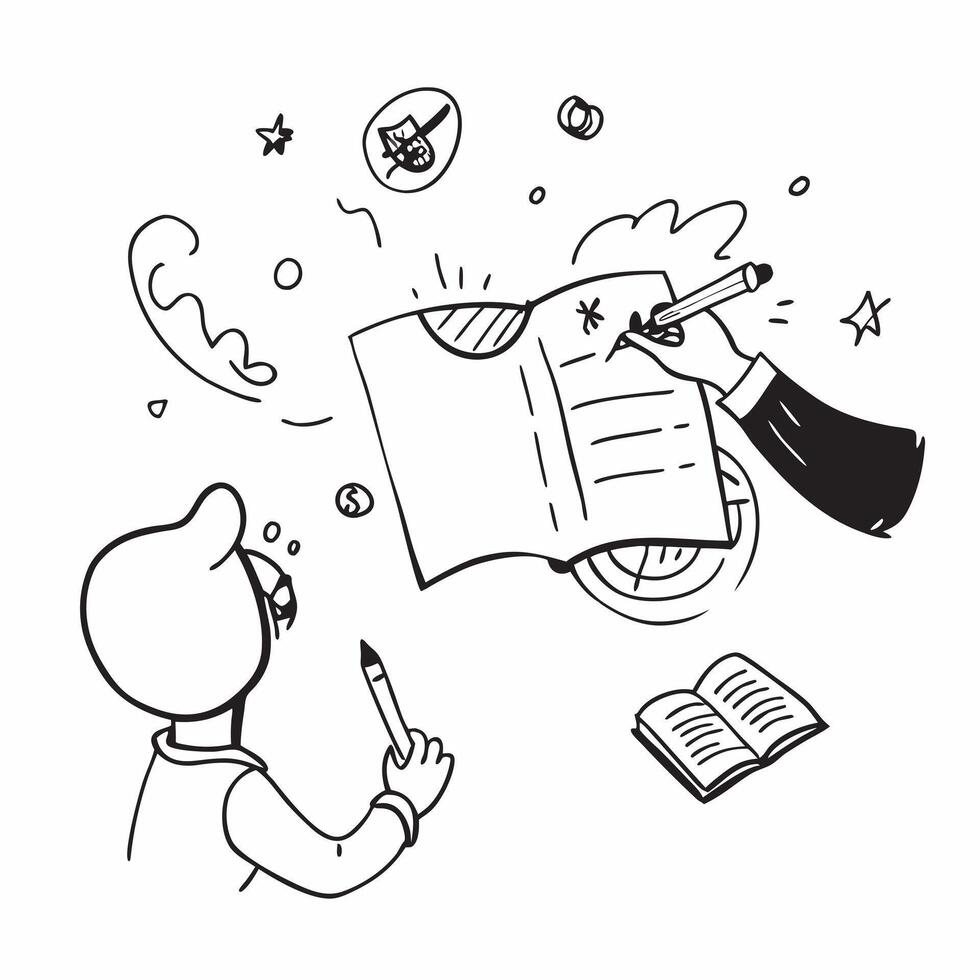 Entrepreneur with Vision Board and Notebook concept as An entrepreneur using a vision board and writing in a notebook set against a dreamy background offering ample space for text Cleans vector