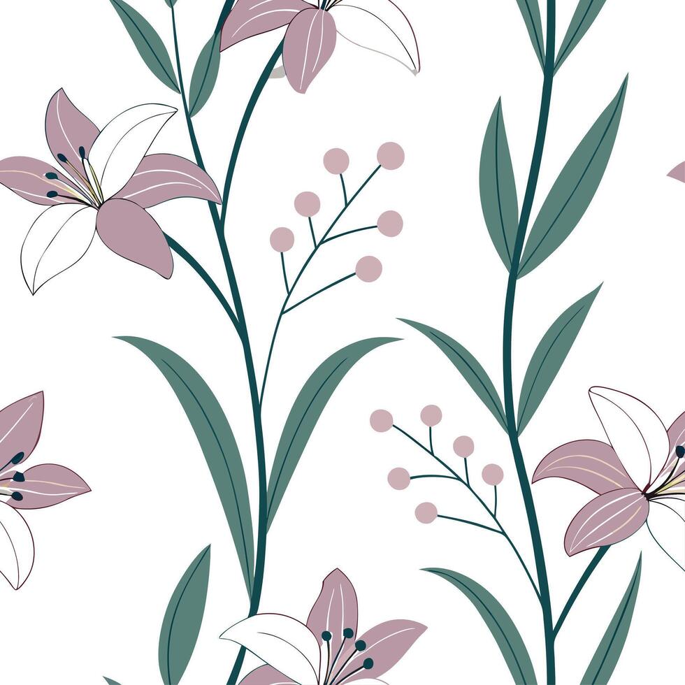 Elegant spring garden seamless pattern with tulips and hydrangeas for classy outdoor spaces concept as Elegant tulips and hydrangeas arranged seamlessly in a refined spring garden Cleans vector