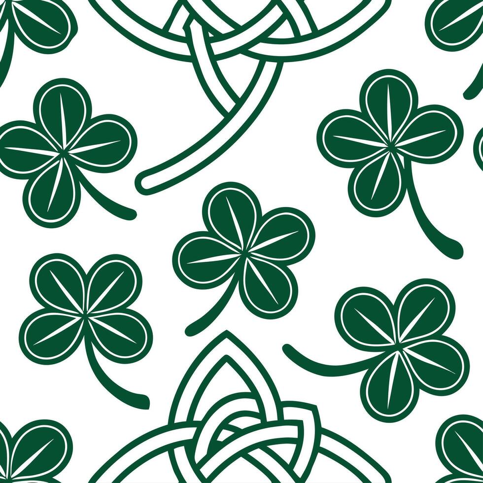 Elegant Irish clovers and Celtic knots seamless tile pattern with rich green tones concept as Rich green tones highlight elegant Irish clovers intertwined with Celtic knots in seam Cleans vector