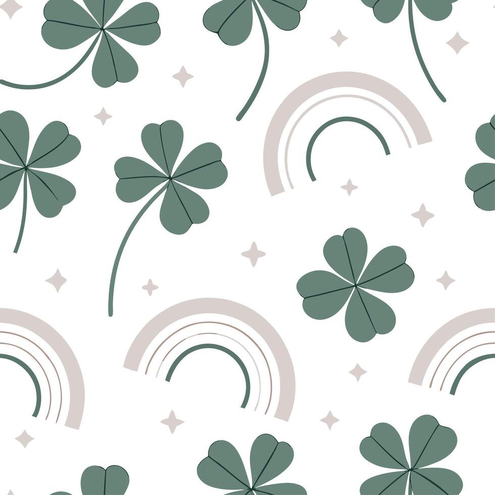 Elegant four leaf clovers and rainbows seamless tile pattern with graceful spring motifs concept as Graceful spring motifs with elegant four leaf clovers and rainbows create seamle Cleans vector