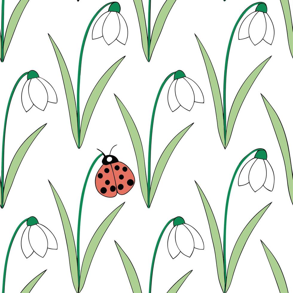 Elegant Easter hyacinths and ladybugs seamless tile pattern with graceful spring motifs concept as Graceful spring motifs with elegant Easter hyacinths and ladybugs create seamless Cleans vector