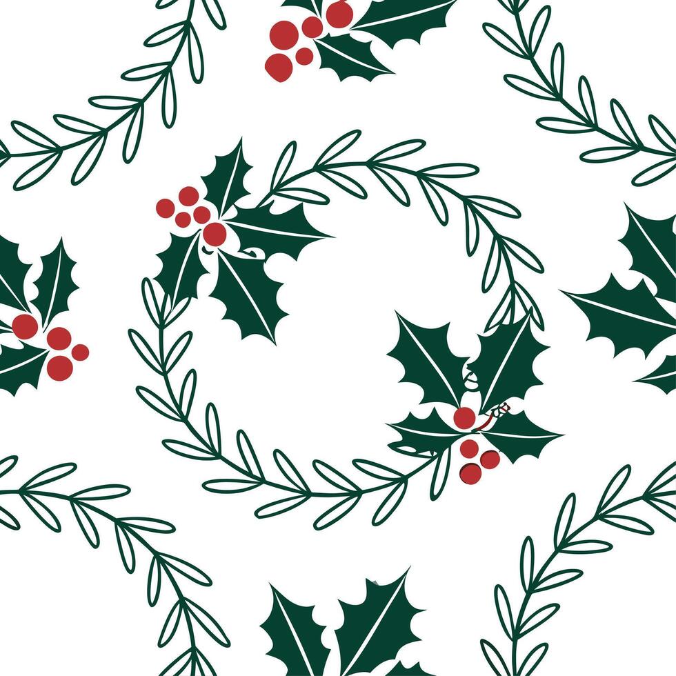 Elegant Christmas wreath and holly seamless tile pattern with rich festive greens and reds concept as Rich festive greens and reds adorn elegant Christmas wreaths and holly in seam Cleans vector