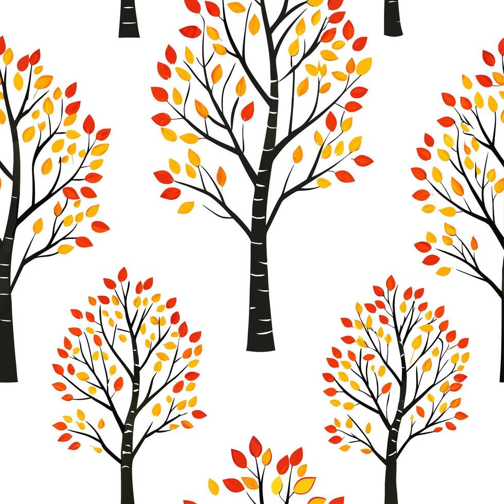 Elegant autumn trees seamless tile pattern with birch and cherry trees for sophisticated fall decor concept as Elegant birch and cherry trees arranged seamlessly for sophisticated Cleans vector