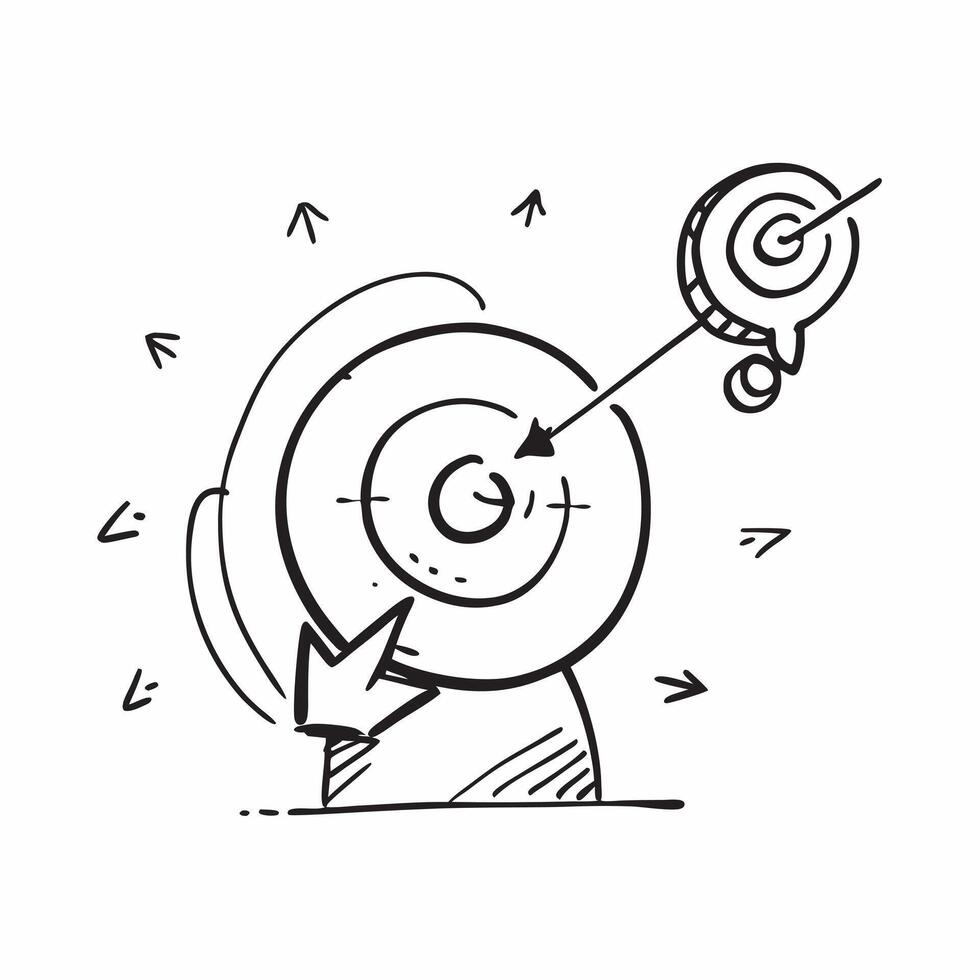 Doodle line icon of a target concept as A doodle line icon of a target representing goals objectives and business success ideal for strategic planning and achievement themed visual Cleans vector
