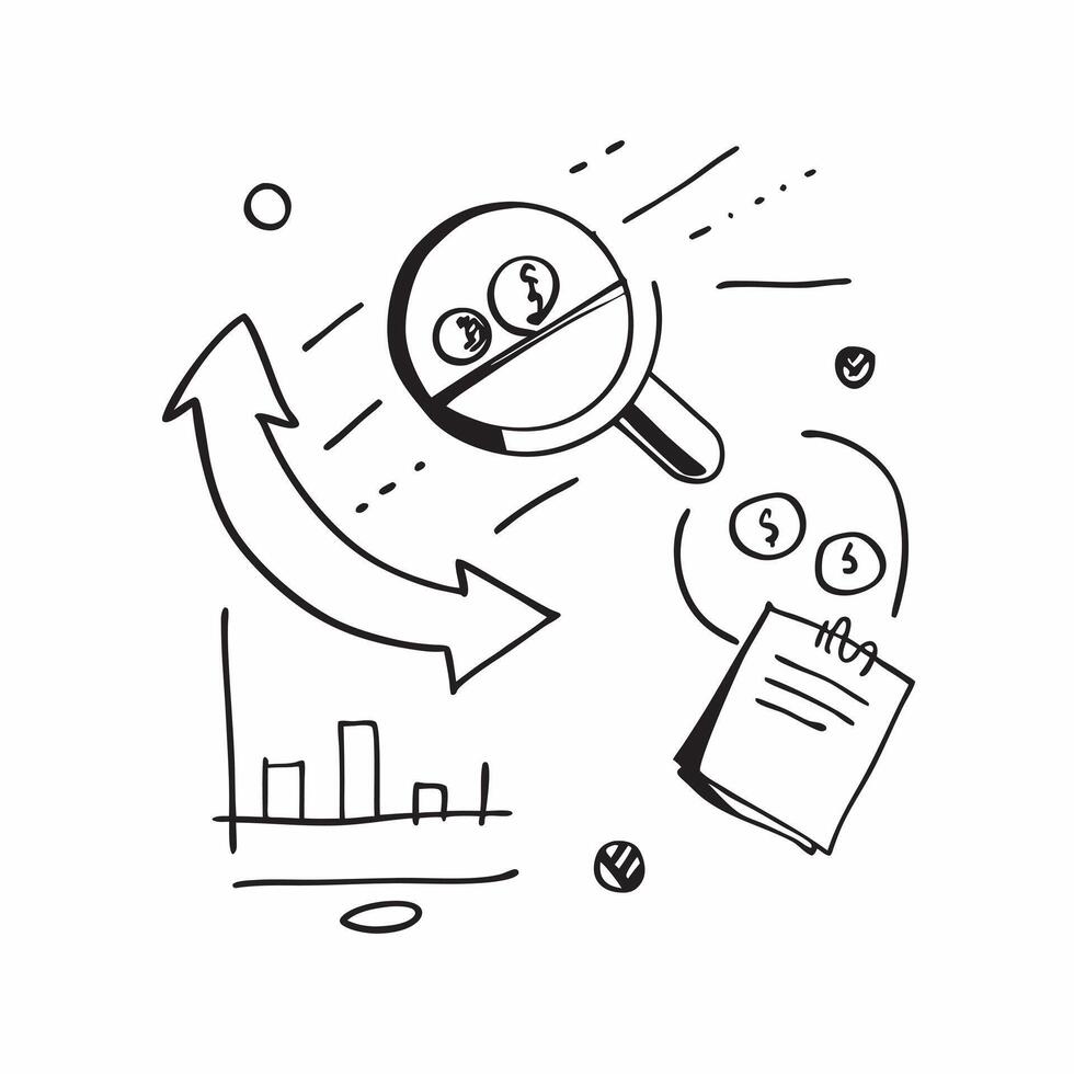 Doodle line icon of a pie chart concept as A doodle line icon of a pie chart representing data analysis statistics and business insights ideal for presentations and reports in Pho Cleans Set 3 vector