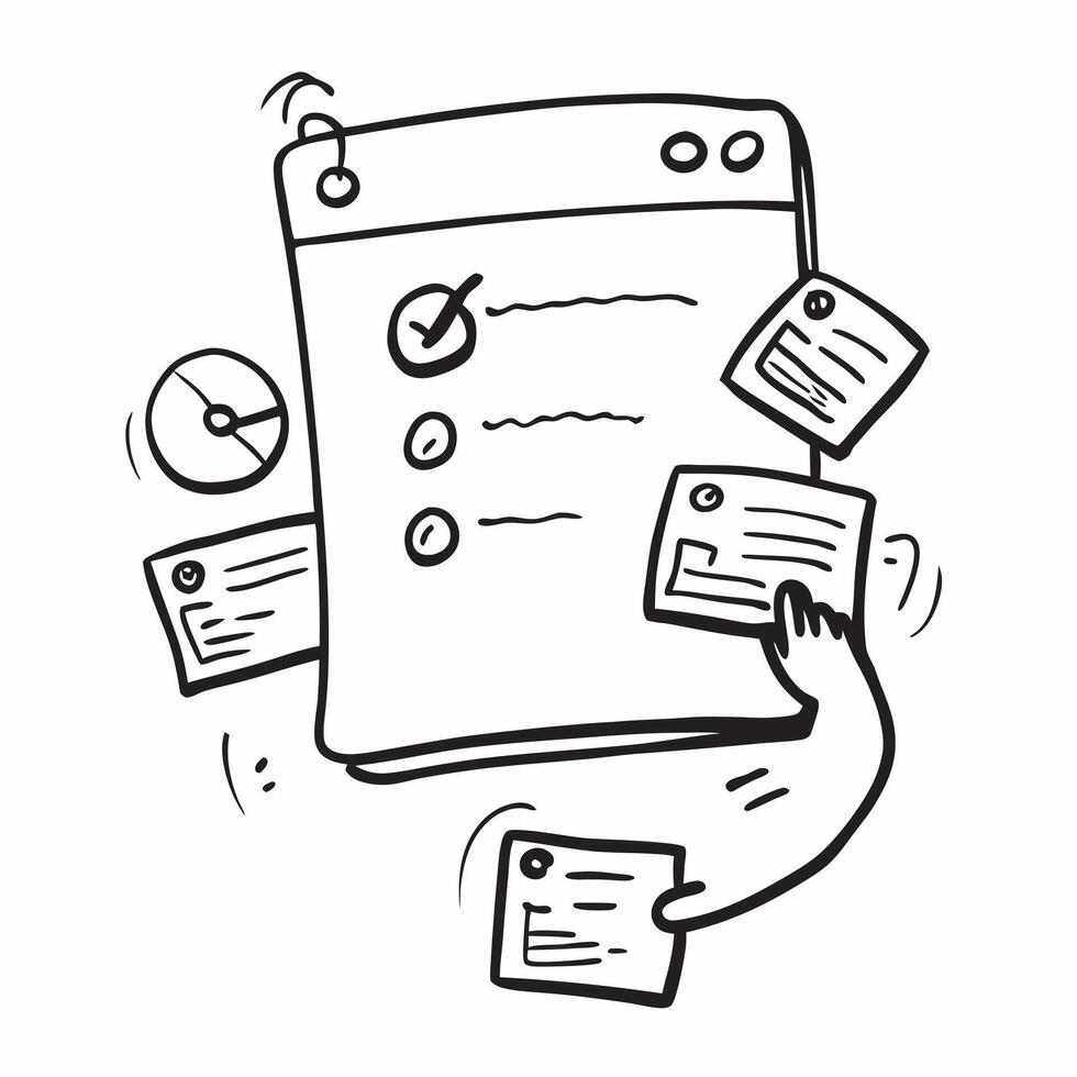Doodle line icon of a presentation screen concept as A doodle line icon of a presentation screen representing presentations business meetings and professional discussions ideal for Cleans Set 2 vector