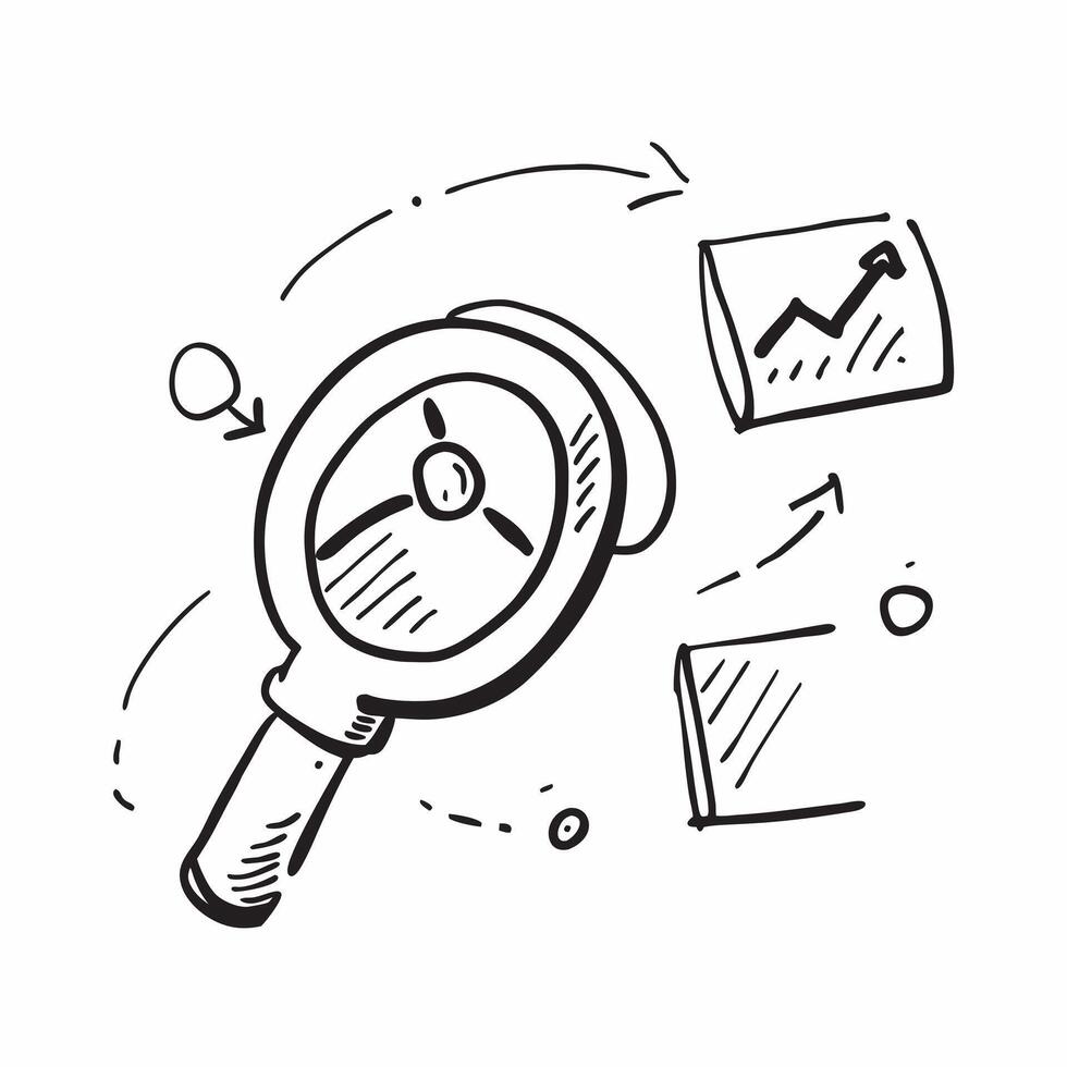 Doodle line icon of a magnifying glass concept as A doodle line icon of a magnifying glass symbolizing search focus and business research perfect for analysis and investigation the Cleans Set 2 vector