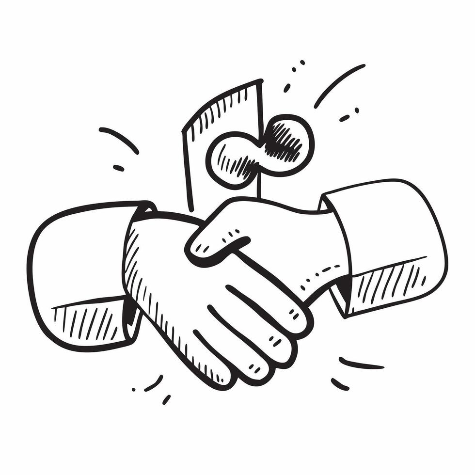 Doodle line icon of a handshake concept as A doodle line icon of a handshake symbolizing agreement partnership and collaboration perfect for business agreements and cooperation the Cleans Set 2 vector