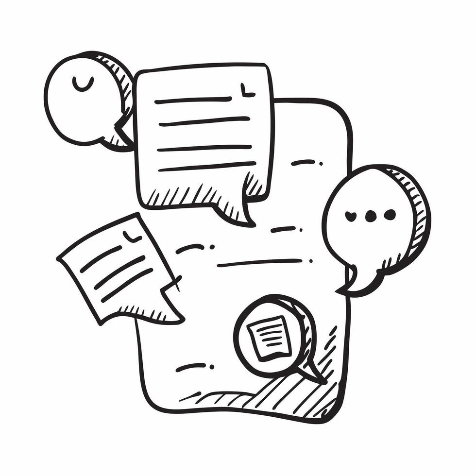 Doodle line icon of a chat bubble concept as A doodle line icon of a chat bubble representing communication messaging and business dialogue perfect for customer service and interac Cleans vector