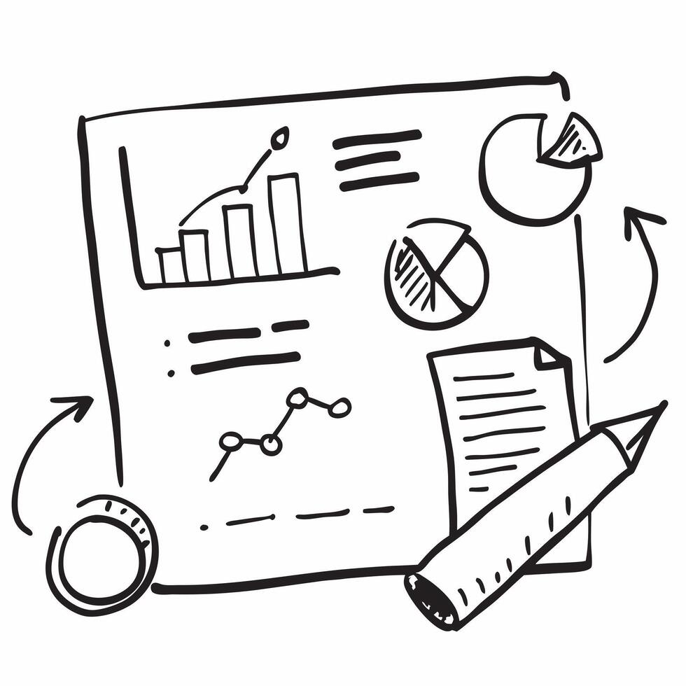 Doodle line icon of a bar graph concept as A doodle line icon of a bar graph representing data analysis and business performance ideal for analytical and report themed visuals in Cleans vector