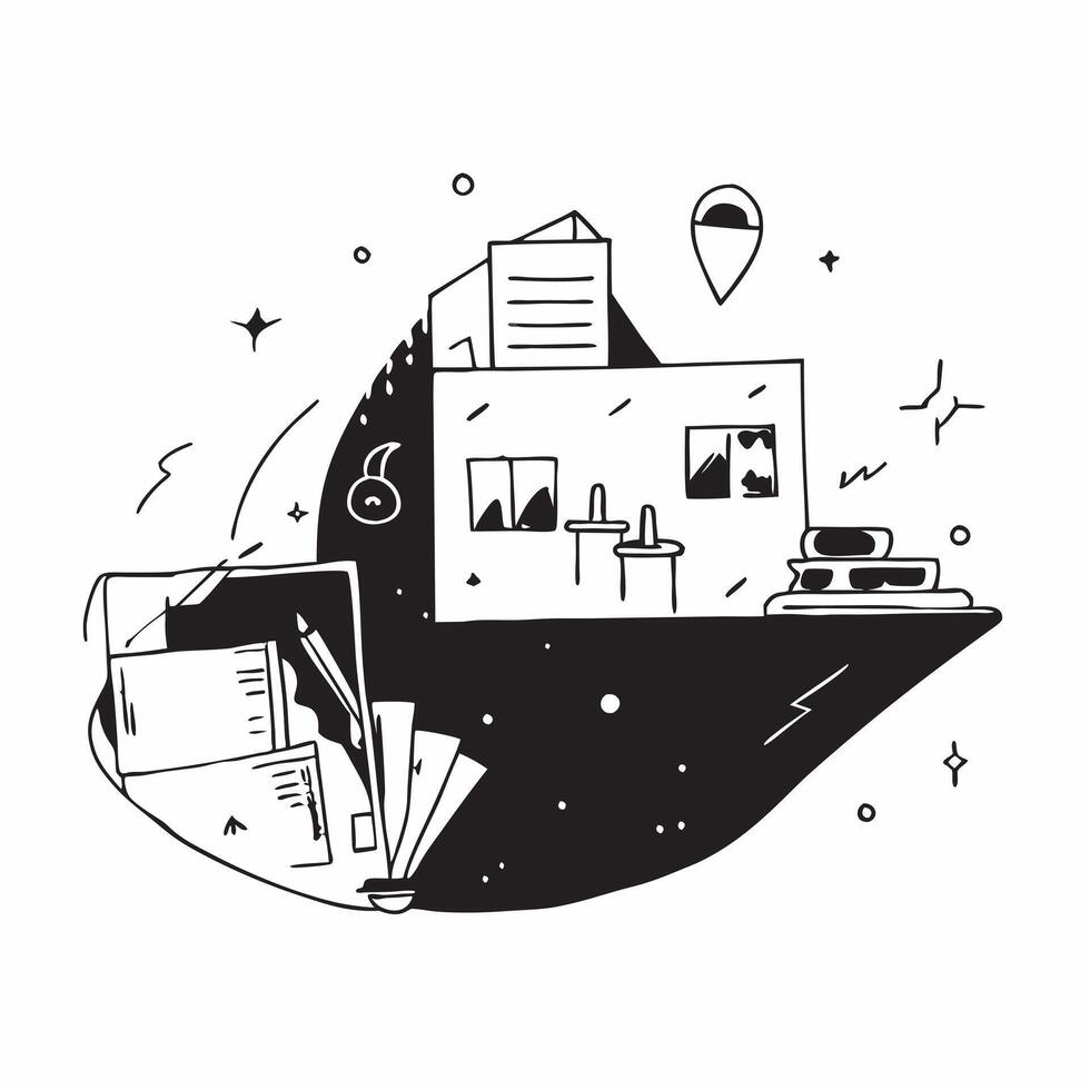 Daytime Office and Nighttime Home concept as A view of a daytime office and nighttime home set against a dreamy background offering ample space for text or graphics symbolizing the Cleans vector