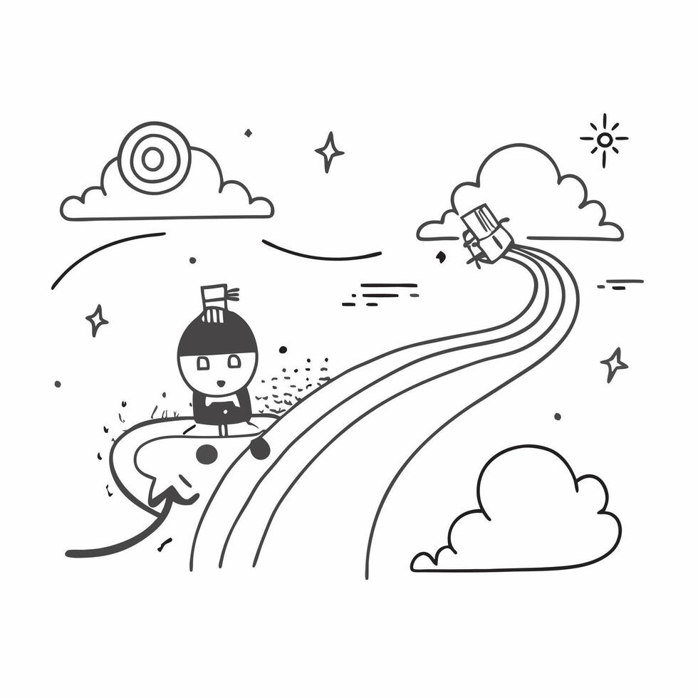 Cyclist with Helmet and Water Bottle on Rainbow Road concept as Mid shot of a cyclist with a helmet and water bottle riding on a rainbow road in a fantastical world The vibrant an Cleans vector