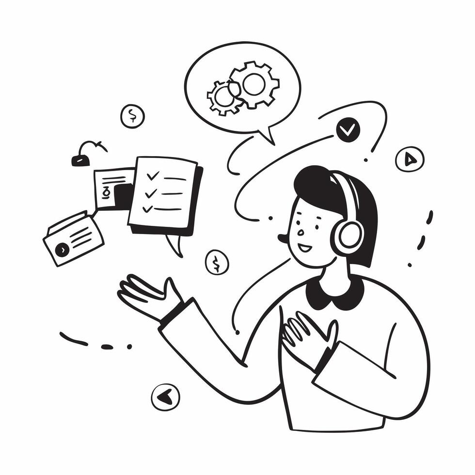 Customer Support with Headset and Service Plan concept as A customer support agent with a headset and a service plan set against a dreamy background offering ample space for text o Cleans Set 2 vector