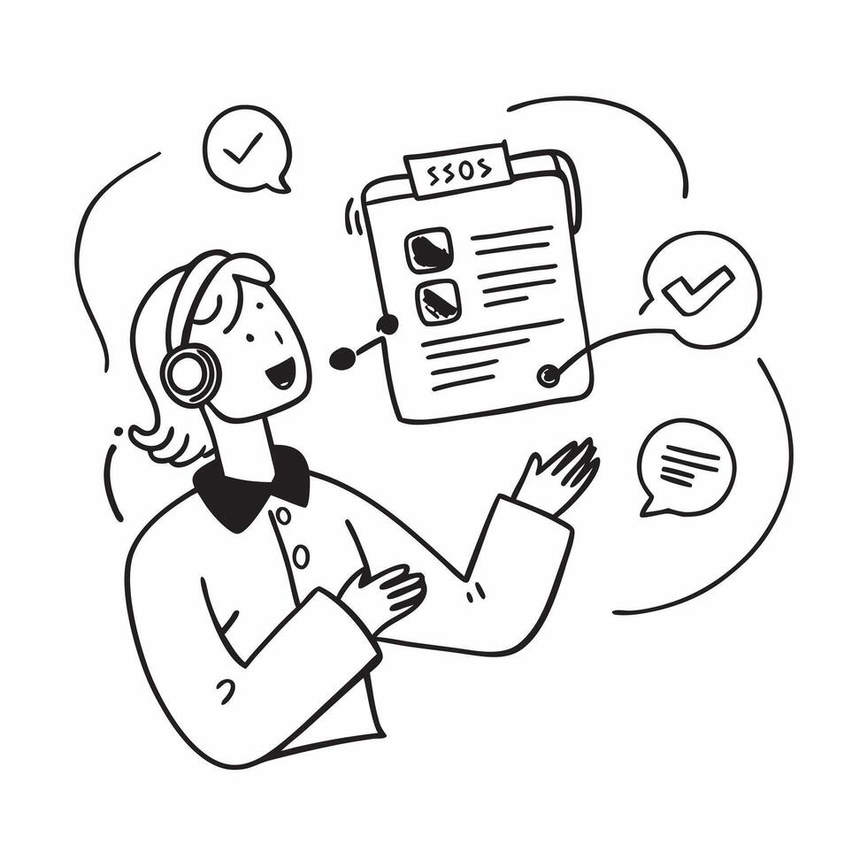 Customer Support with Headset and Service Plan concept as A customer support agent with a headset and a service plan set against a dreamy background offering ample space for text o Cleans vector