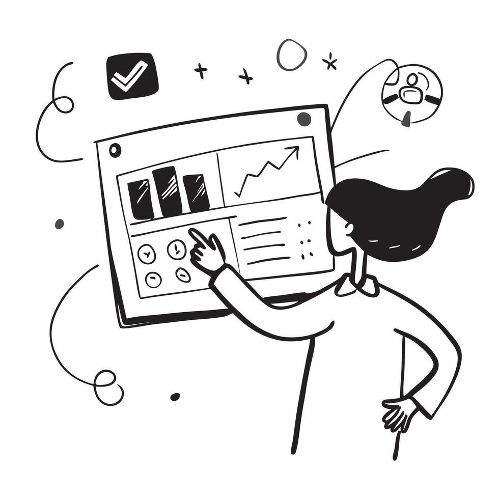Coordinator with Virtual Board and Analytics concept as An image of a coordinator with a virtual board and analytics set against a whimsical background offering ample space for tex Cleans vector