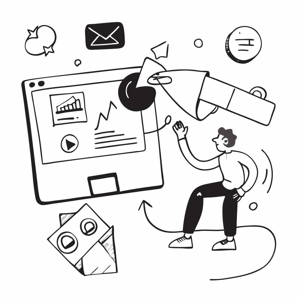 Content creator using analytics to optimize social media posts concept as A content creator in a studio using analytics tools on a computer to optimize social media posts highlight Cleans vector