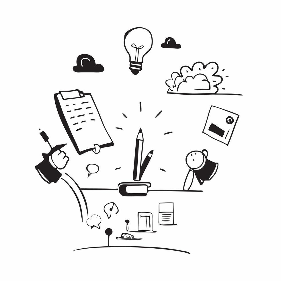 Consultant with Notebook and Pen in Whimsical Office concept as Long shot of a consultant with a notebook and pen in a whimsical office The setting includes quirky decor and creat Cleans vector