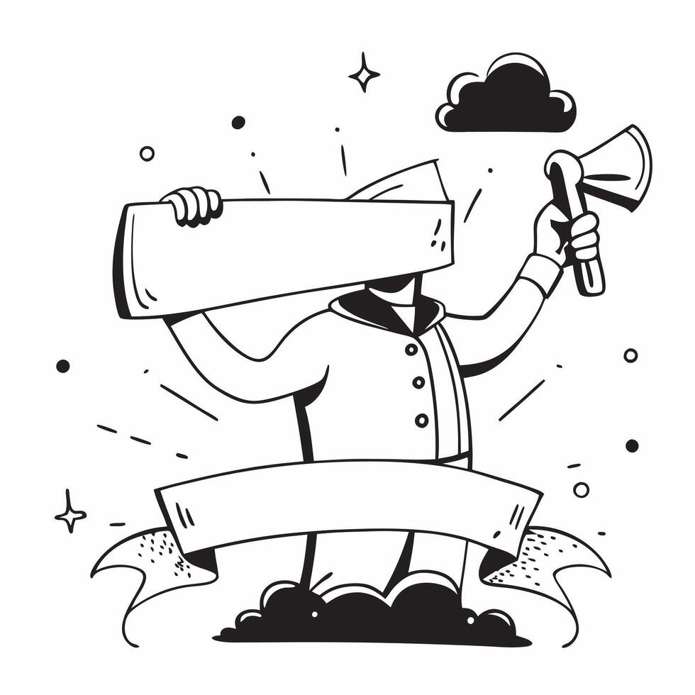 Community Leader with Banner and Megaphone concept as An image of a community leader with a banner and megaphone set against a dreamy background offering ample space for text or gr Cleans vector