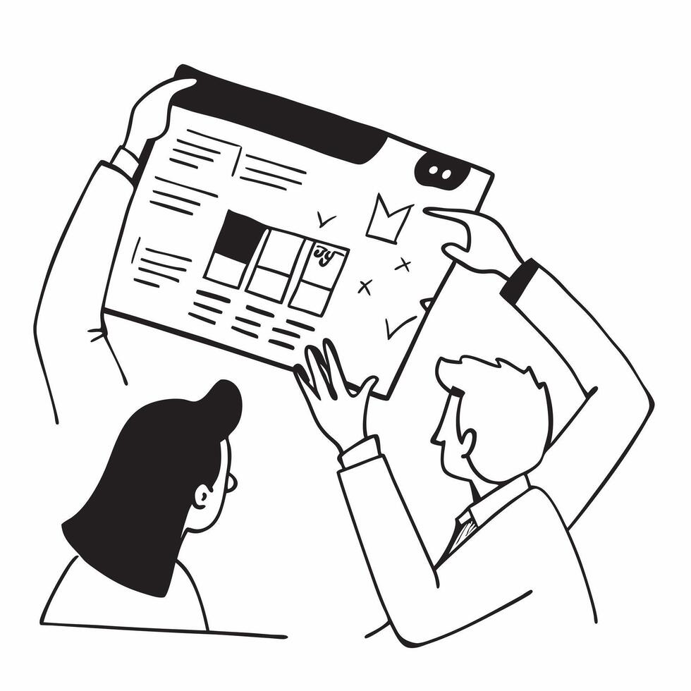 Colleagues reviewing project timelines in a team meeting concept as A illustration of colleagues reviewing project timelines in a team meeting featuring a 3 color palette to Cleans vector