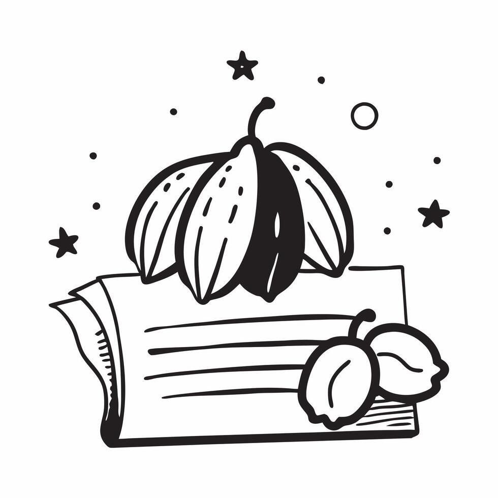 Cocoa Pods and Horizontal Chart concept as Cocoa pods and a horizontal chart on a whimsical background offering ample space for text or graphics symbolizing steady cocoa commodity Cleans vector