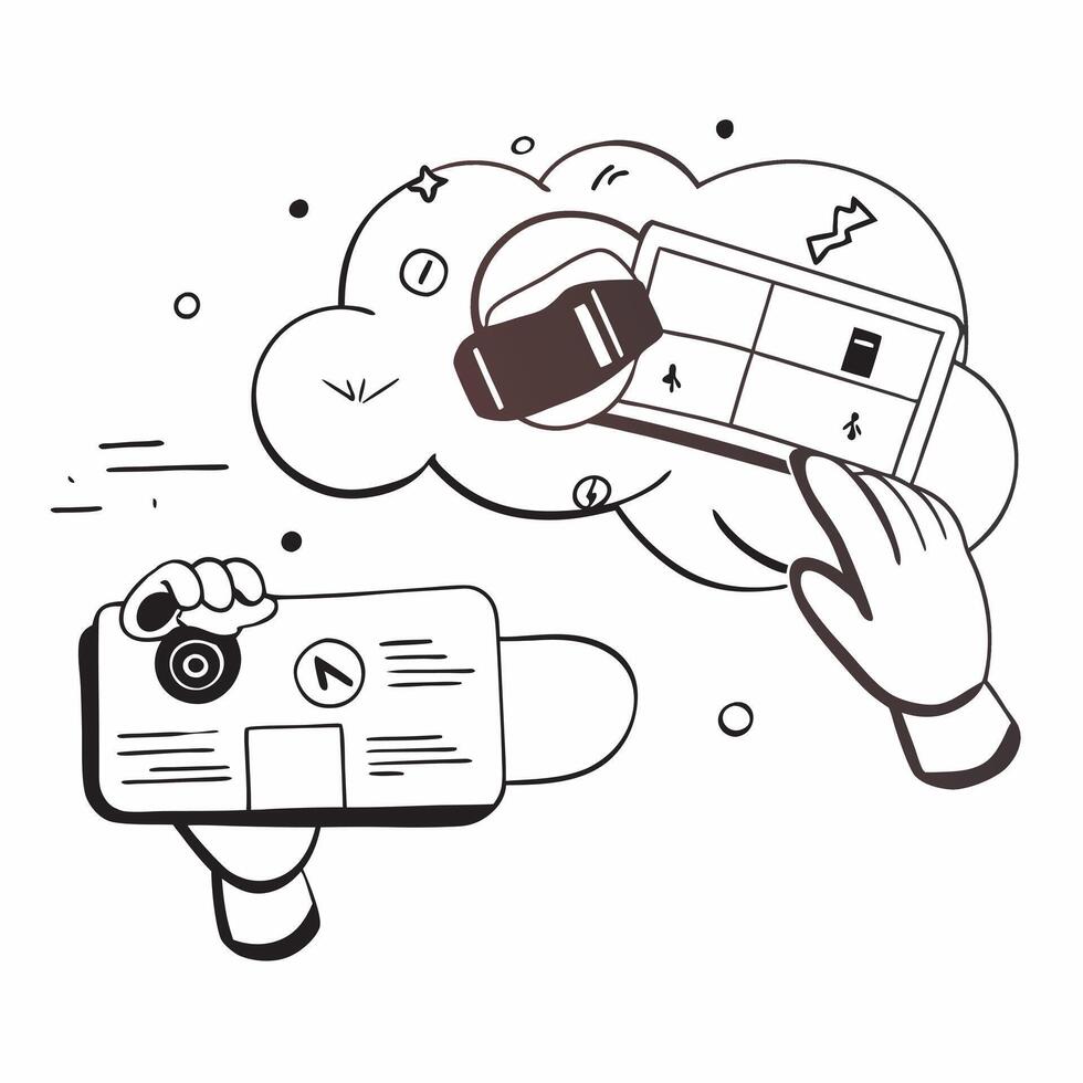Cloud computing with virtual reality VR and augmented reality AR integration concept as illustration of cloud computing integrated with virtual reality VR and augmented real Cleans vector