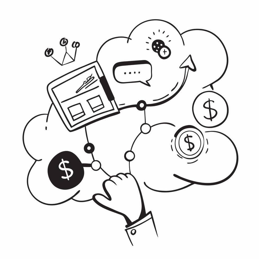 Cloud computing cost management with financial symbols concept as illustration of cloud computing cost management featuring financial symbols such as coins graphs and calcul Cleans vector