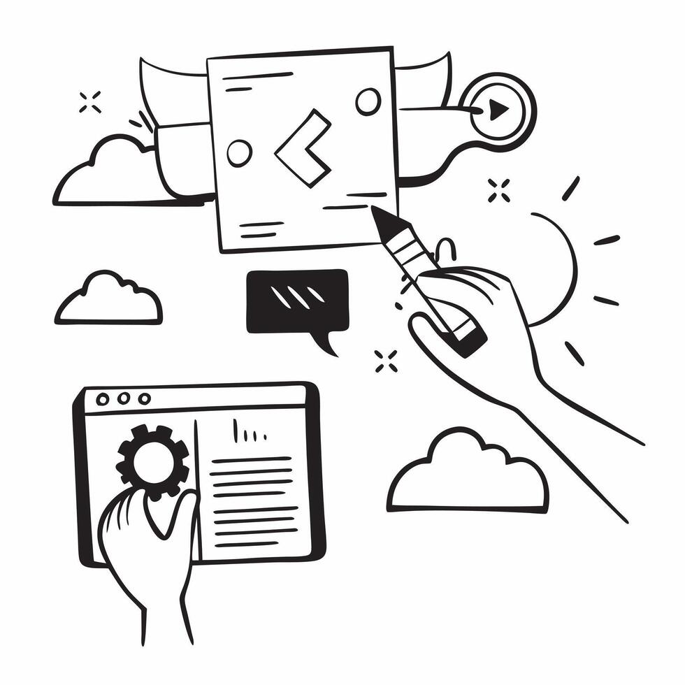 Cloud based application development with coding symbols concept as illustration of cloud based application development featuring coding symbols and tools highlighting the ef Cleans vector