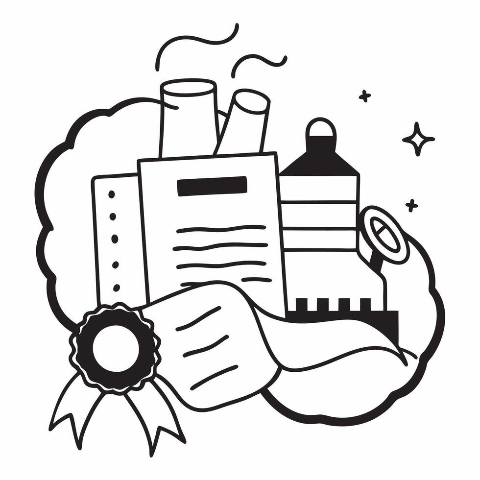 Cleans Food Processing Plant with Certificate and Seal concept as A Cleans food processing plant with a certificate and a seal set against a dreamy background offering ample space fo Cleans vector