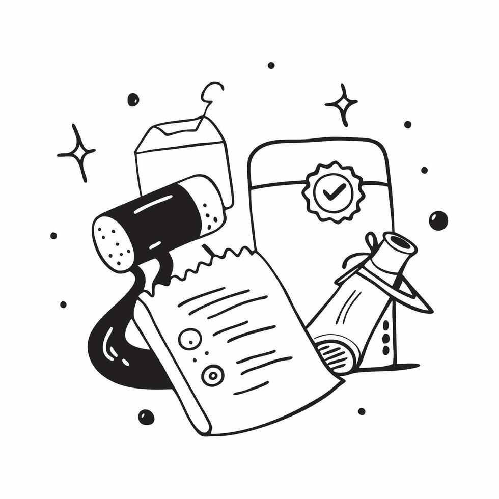 Cleans Medical Equipment with Certificate and ISO Badge concept as Cleans medical equipment with a certificate and an ISO badge set against a dreamy background offering ample space f Cleans vector