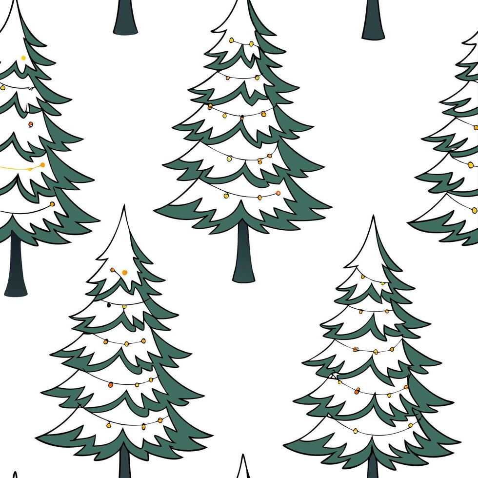 Christmas trees seamless tile pattern with snow covered branches and festive lights for holiday decor concept as Snow covered Christmas tree branches and festive lights arranged se Cleans vector