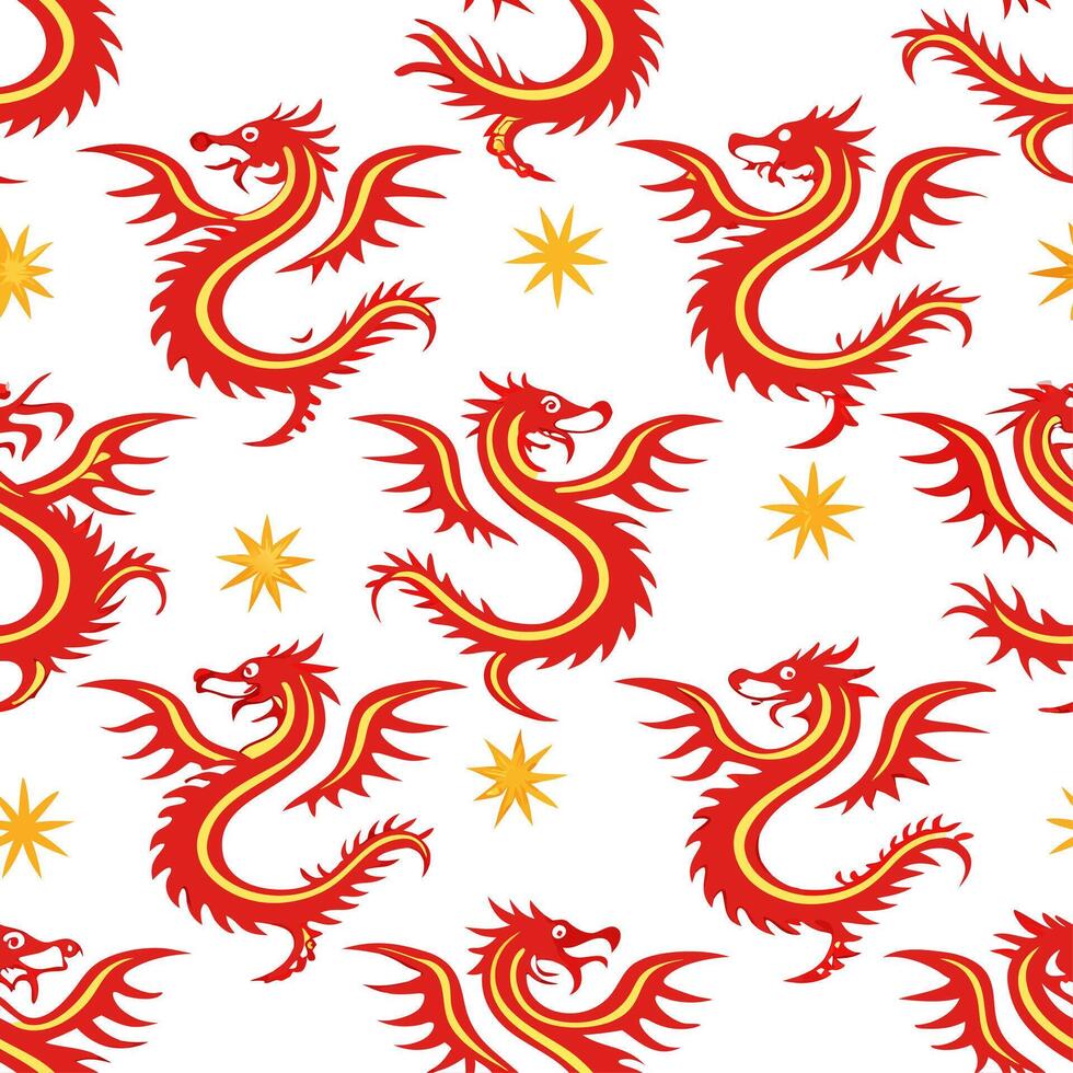 Chinese dragons and phoenixes seamless tile pattern with vibrant reds and golds for festive decor concept as Vibrant red dragons and golden phoenixes arranged seamlessly for festiv Cleans Set 2 vector