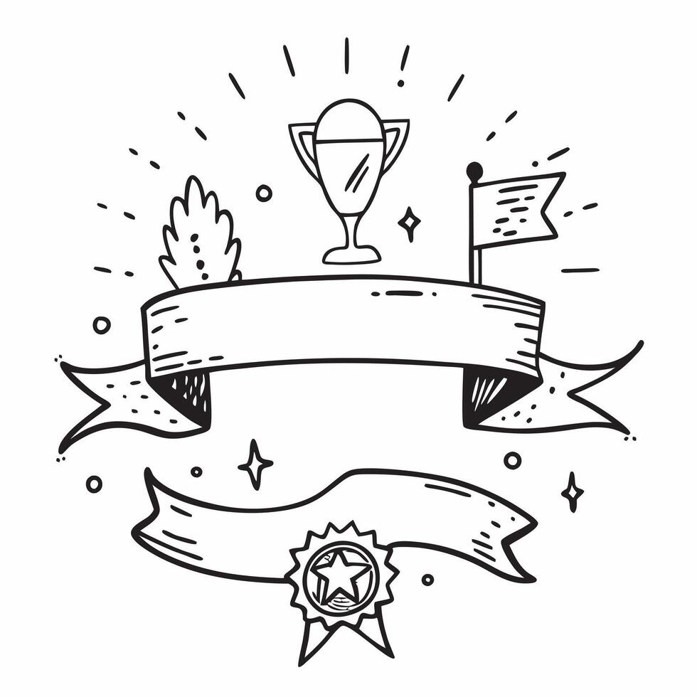 Champions Ribbon with Medal and Trophy concept as A champions ribbon with a medal and a trophy set against a dreamy background offering ample space for text or graphics symbolizing Cleans vector
