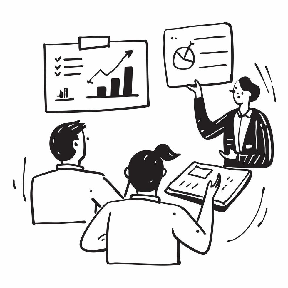 CFO leading a hybrid financial review meeting concept as A CFO leading a hybrid financial review meeting with financial reports displayed in the office and shared online highlighti Cleans vector