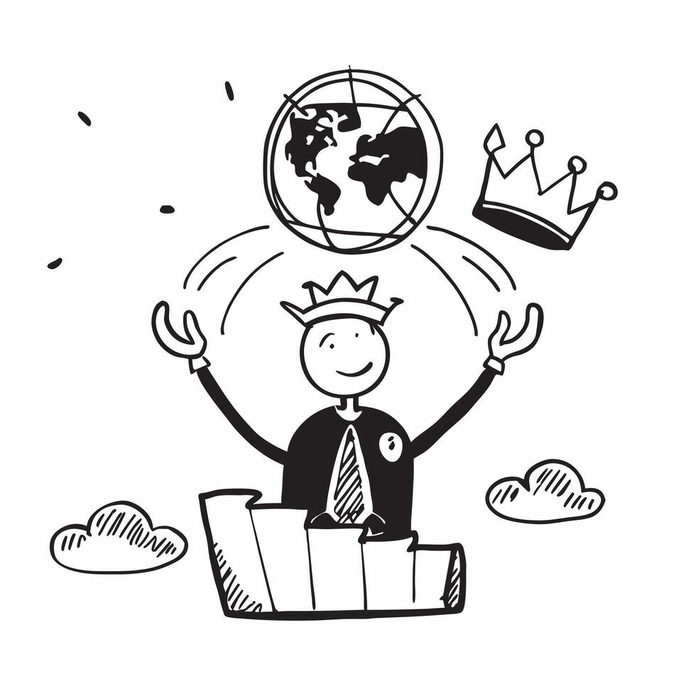 CEO with Crown and Globe concept as An image of a CEO with a crown and globe set against a dreamy background offering ample space for text or graphics symbolizing corporate leaders Cleans vector