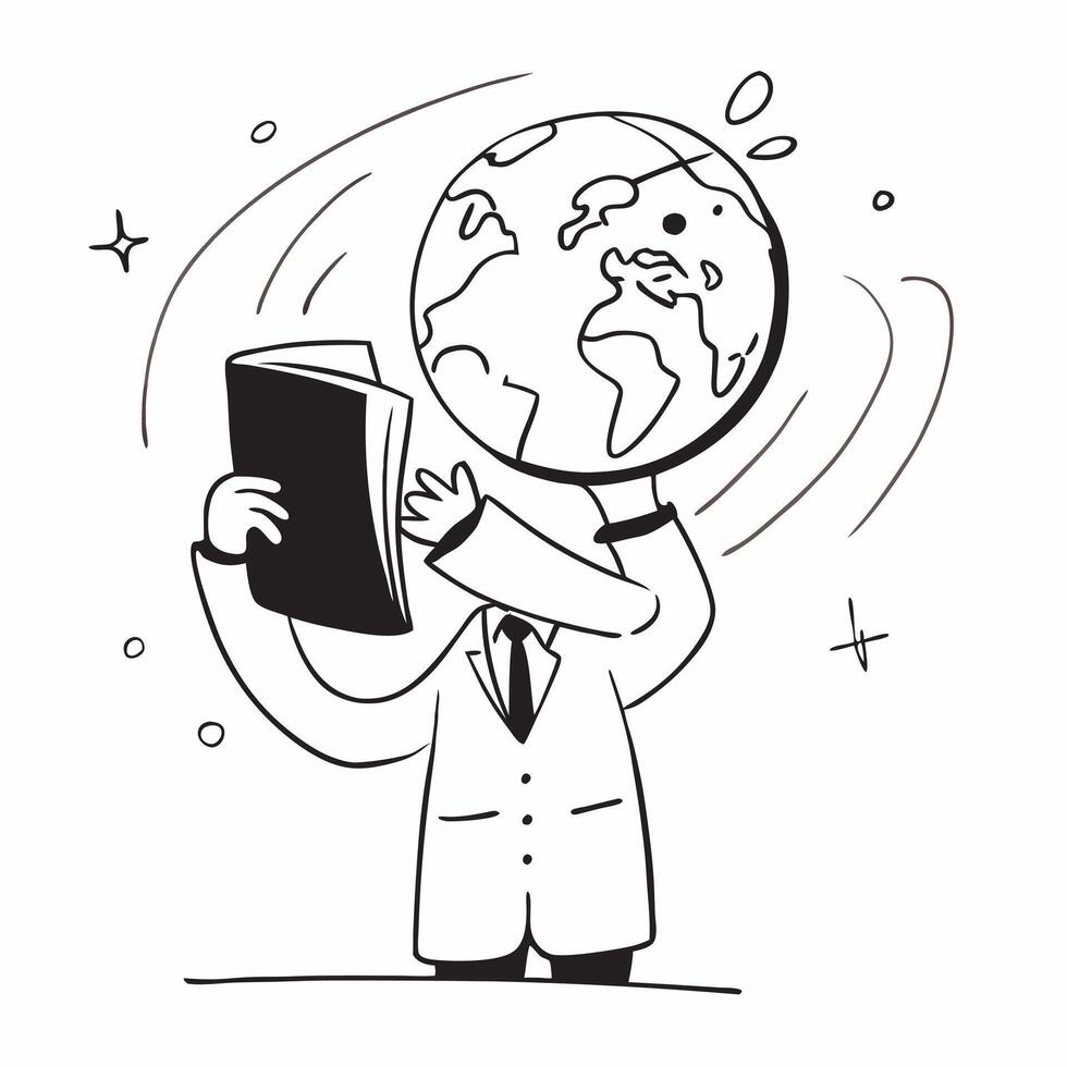 CEO with Blueprint and Globe concept as A CEO holding a blueprint and a globe set against a whimsical background offering ample space for text or graphics symbolizing global busine Cleans vector