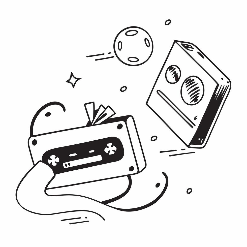Cassette Tape with Obsolete Certificate and Retro Player concept as A cassette tape with an obsolete certificate and retro player set against a whimsical background offering ample Cleans vector