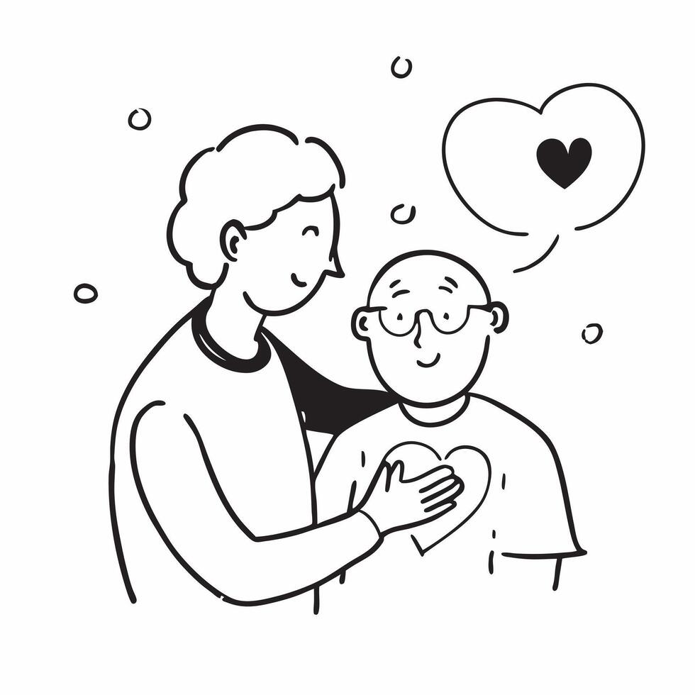 Caregiver with Elderly and Heart concept as An image of a caregiver with an elderly person and heart symbol set against a dreamy background offering ample space for text or graphic Cleans vector