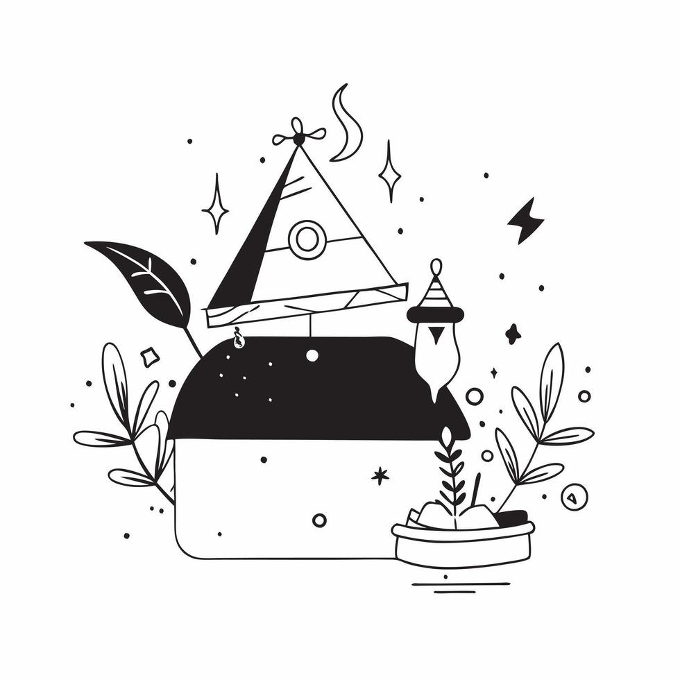 Camper with Tent and Lantern in Enchanted Forest concept as Mid shot of a camper with a tent and lantern in an enchanted forest The scene includes glowing plants and mystical crea Cleans vector