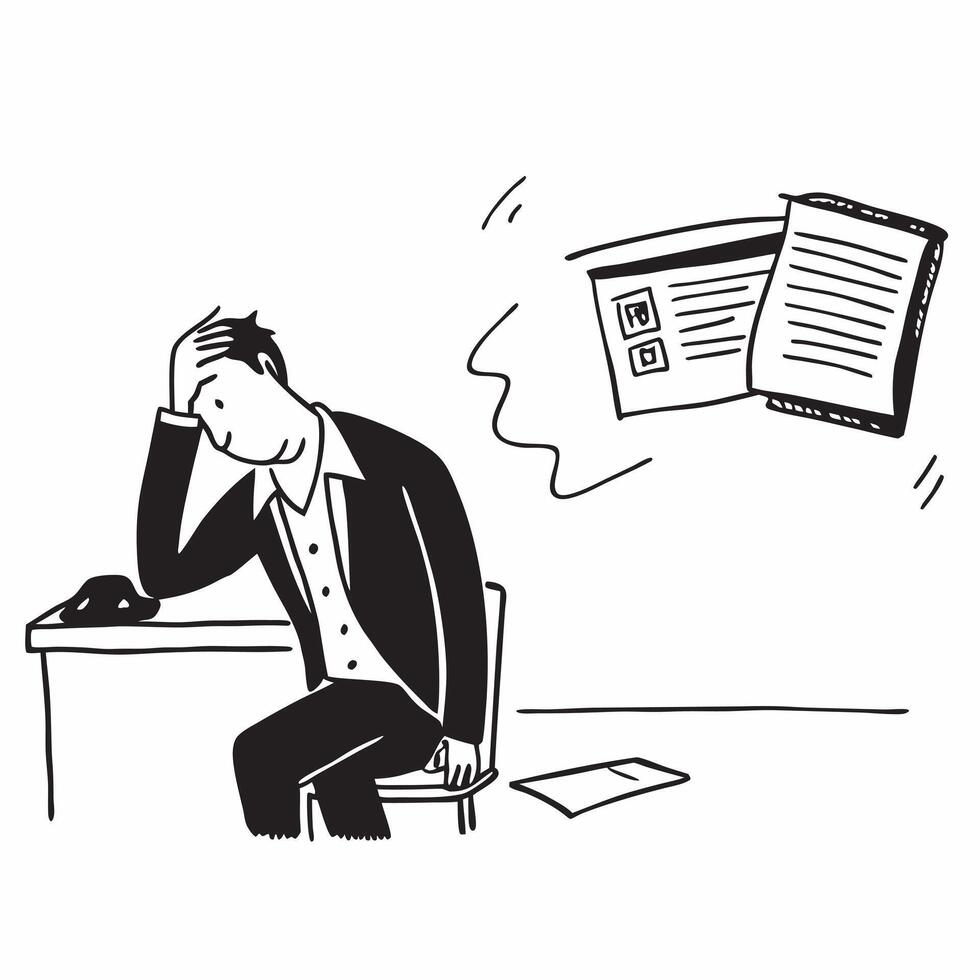 Businessman sitting alone in a dimly lit office looking at a foreclosure notice appearing devastated concept as A businessman in a suit sitting alone in a dimly lit office looking Cleans vector