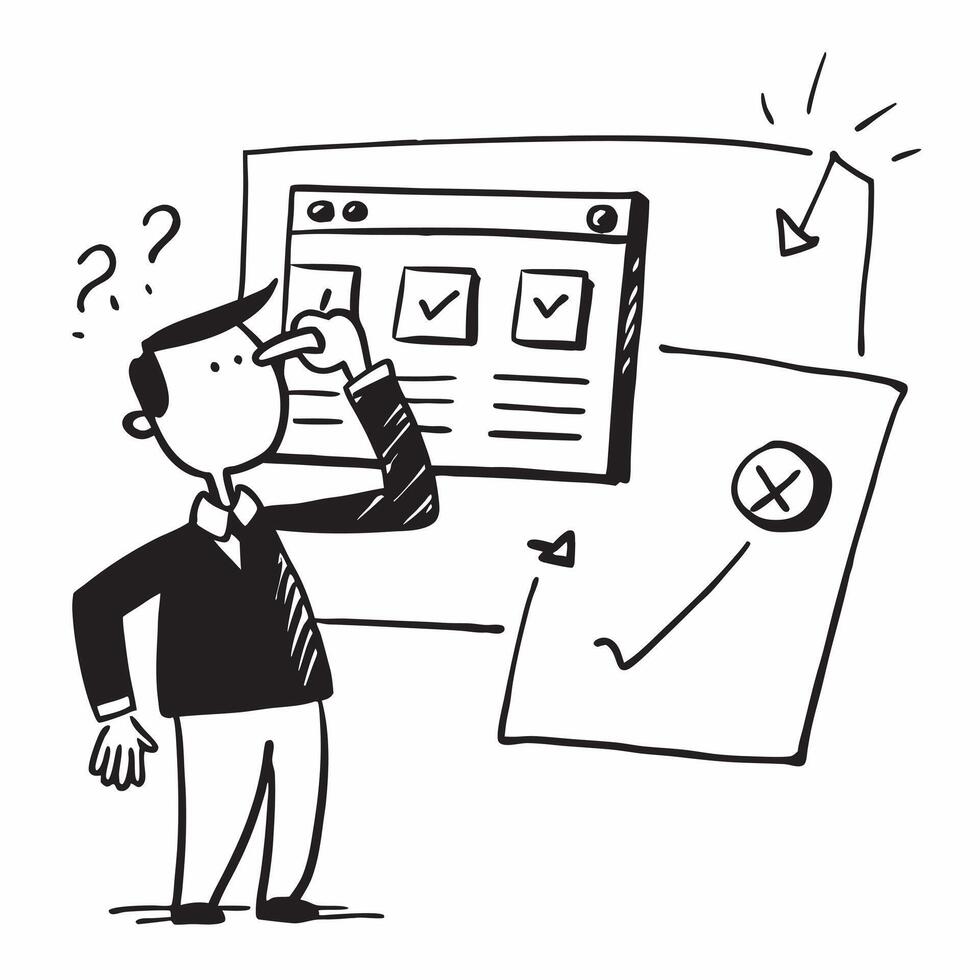 Businessman looking at a failed tech audit appearing dejected concept as A businessman in a suit looking at a failed tech audit report on his desk appearing dejected and stressed i Cleans vector