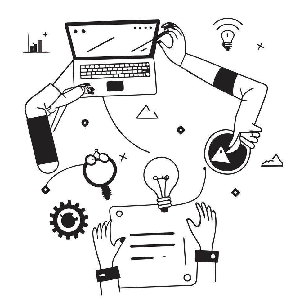 Business team collaborating on an e commerce strategy concept as A illustration of a business team collaborating on an e commerce strategy using laptops and digital tools wi Cleans vector