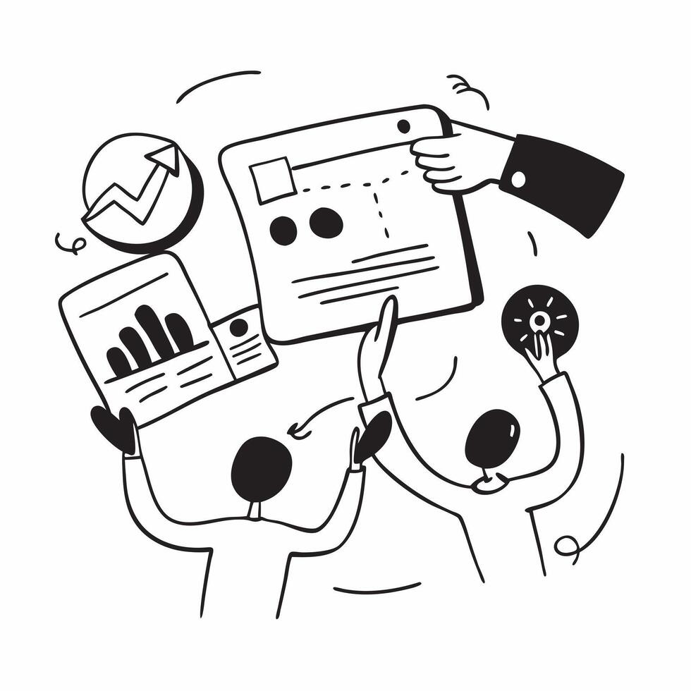 Business team collaborating on a sustainability initiative concept as A illustration of a business team collaborating on a sustainability initiative using charts and digital Cleans Set 2 vector