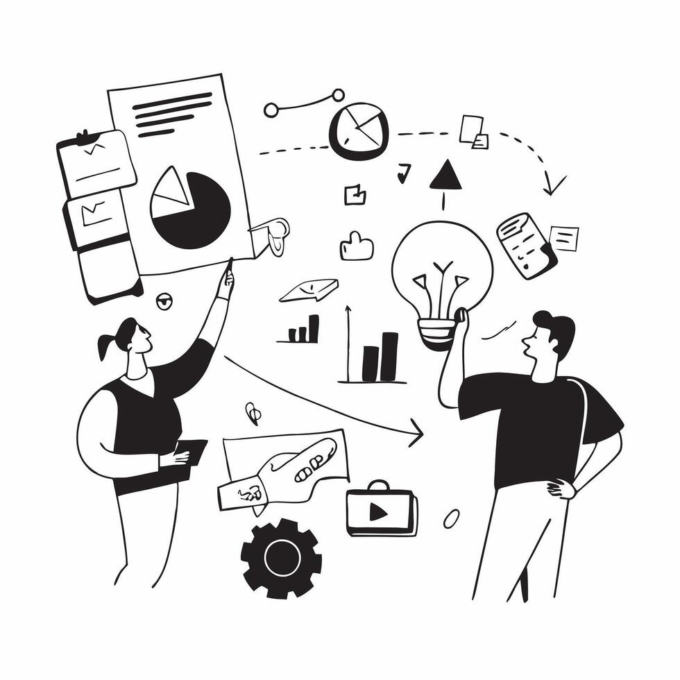 Business team brainstorming social media strategy concept as A business team in a modern office brainstorming social media strategies using laptops and whiteboards highlighting tea Cleans Set 2 vector