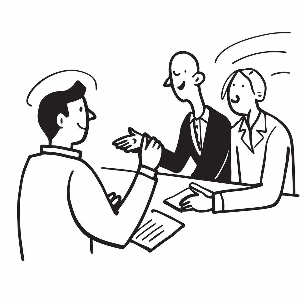 Business partners negotiating in a meeting room concept as A illustration of business partners negotiating in a meeting room utilizing a 3 color scheme to highlight agreemen Cleans vector