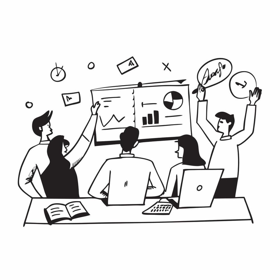 Business team brainstorming social media strategy concept as A business team in a modern office brainstorming social media strategies using laptops and whiteboards highlighting tea Cleans vector