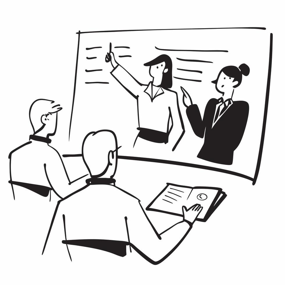 Business leaders discussing corporate goals in a boardroom concept as A illustration of business leaders discussing corporate goals in a boardroom featuring a 3 color scheme Cleans vector