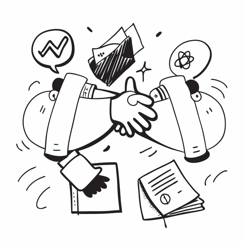 Business partners shaking hands after a successful meeting concept as A illustration of business partners shaking hands after a successful meeting utilizing a 3 color palett Cleans Set 2 vector
