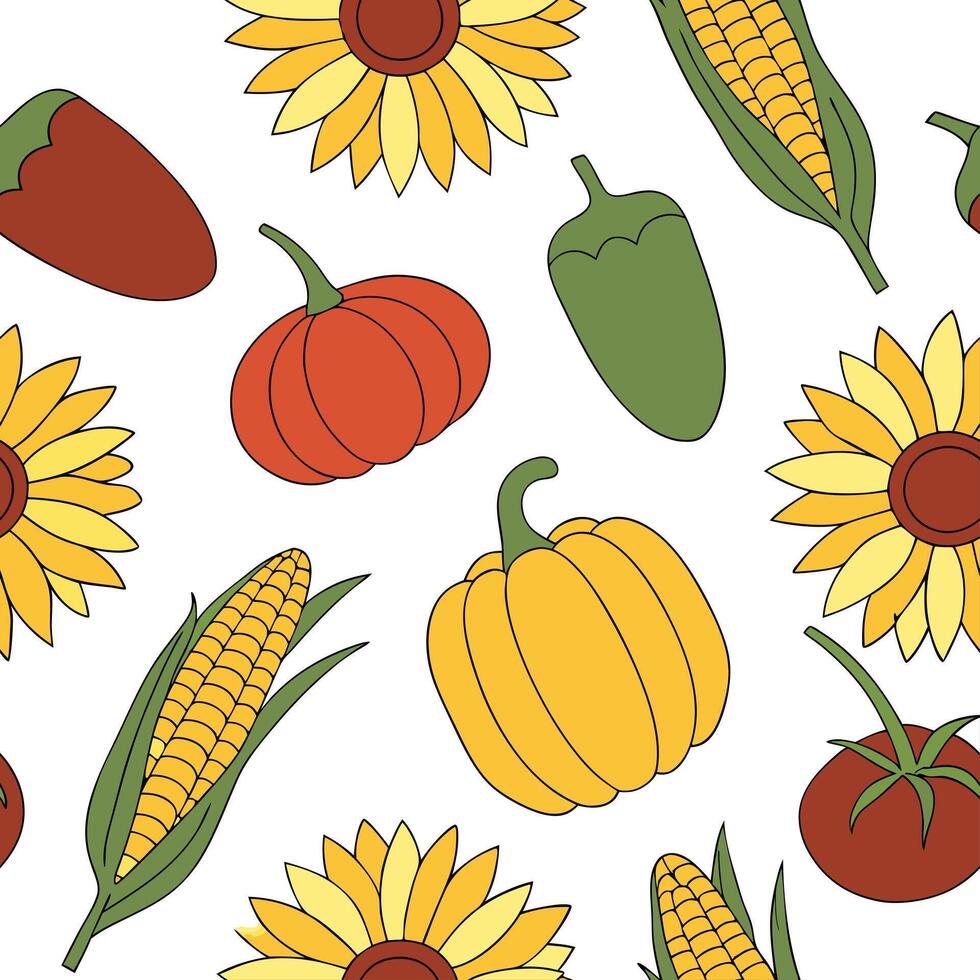 Bright autumn harvest seamless pattern with colorful pumpkins squashes and gourds for a festive fall look concept as Festive autumn harvest pattern with colorful pumpkins squashes Cleans Set 2 vector