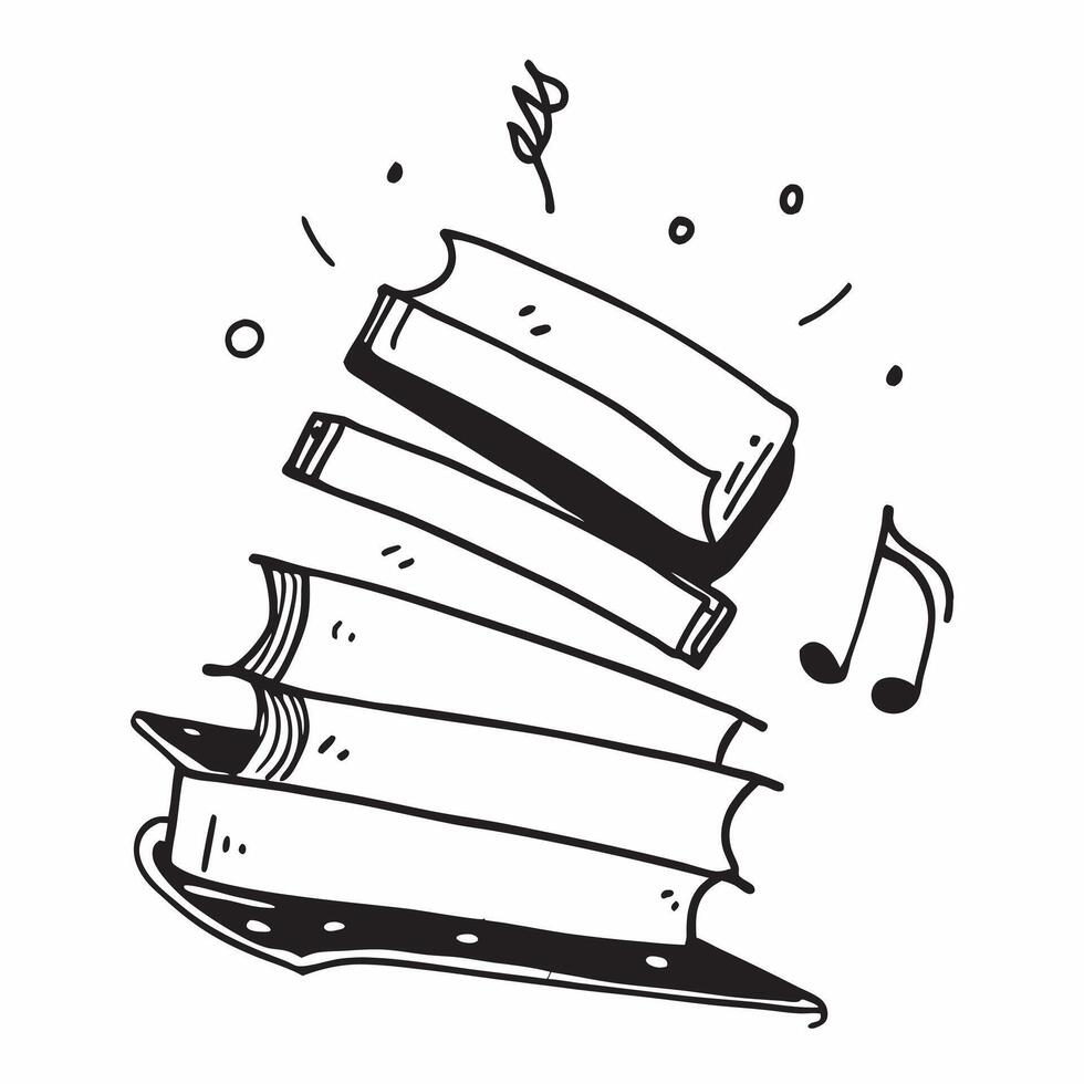 Books and Music Notes concept as An icon of a stack of books and music notes set against a Cleans background offering ample space for text or graphics symbolizing the harmony of aca Cleans vector
