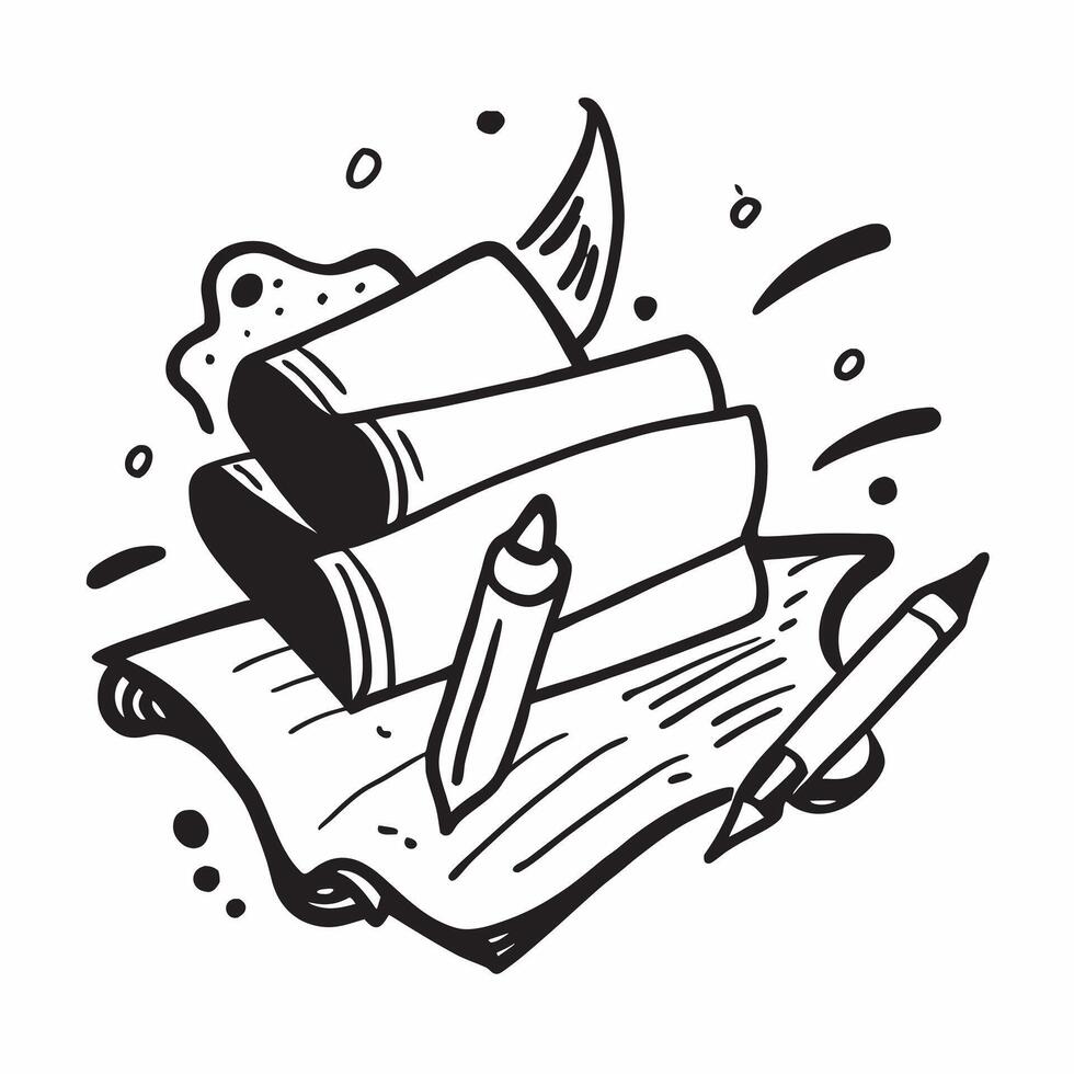 Books and Art Supplies concept as An icon of a stack of books and art supplies set against a Cleans background offering ample space for text or graphics symbolizing the integration Cleans vector
